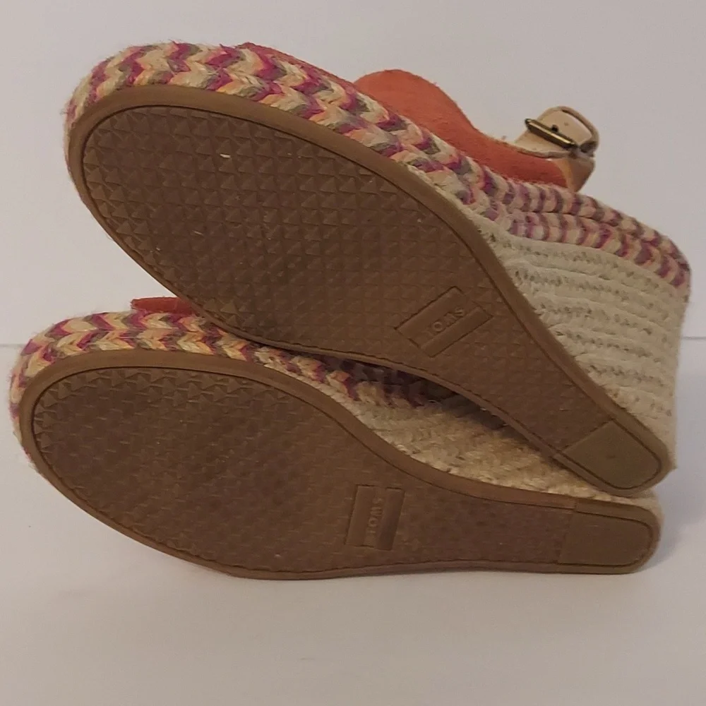 Toms Wedge Sandal Espadrille Monica Orange Suede Size 7